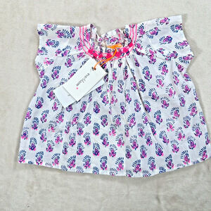 Everbloom 3 Months Birdie Tee Top Pink/Blue Embroidered Cap Sleeve New